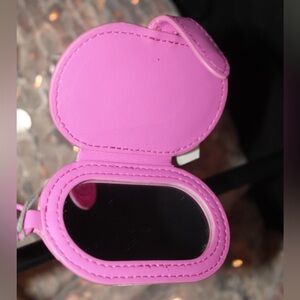 A New Day Pink Leather Compact Mirror Keychain NEW